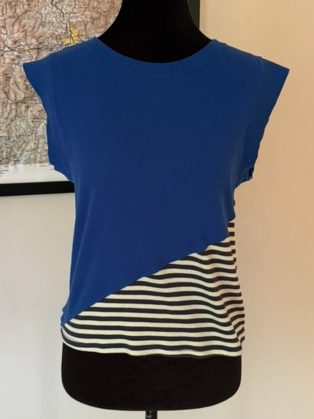 Anthropologie Maeve Blue and Black with white stripes Muscle Tee size M